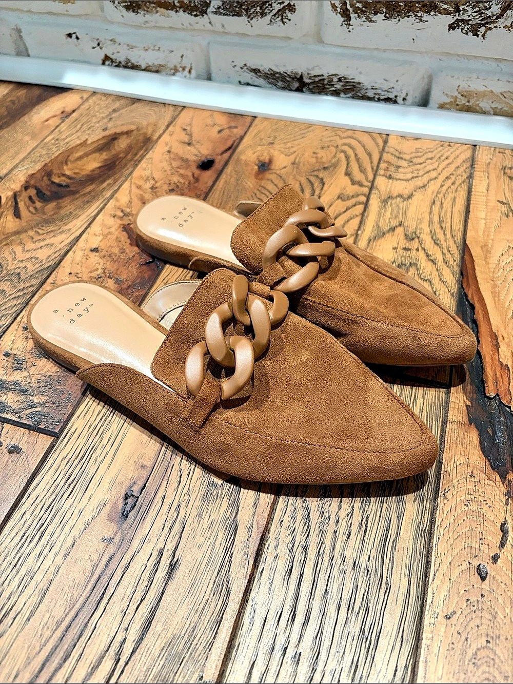 a new day Pointed Toe Chain Mules in Brown Like New